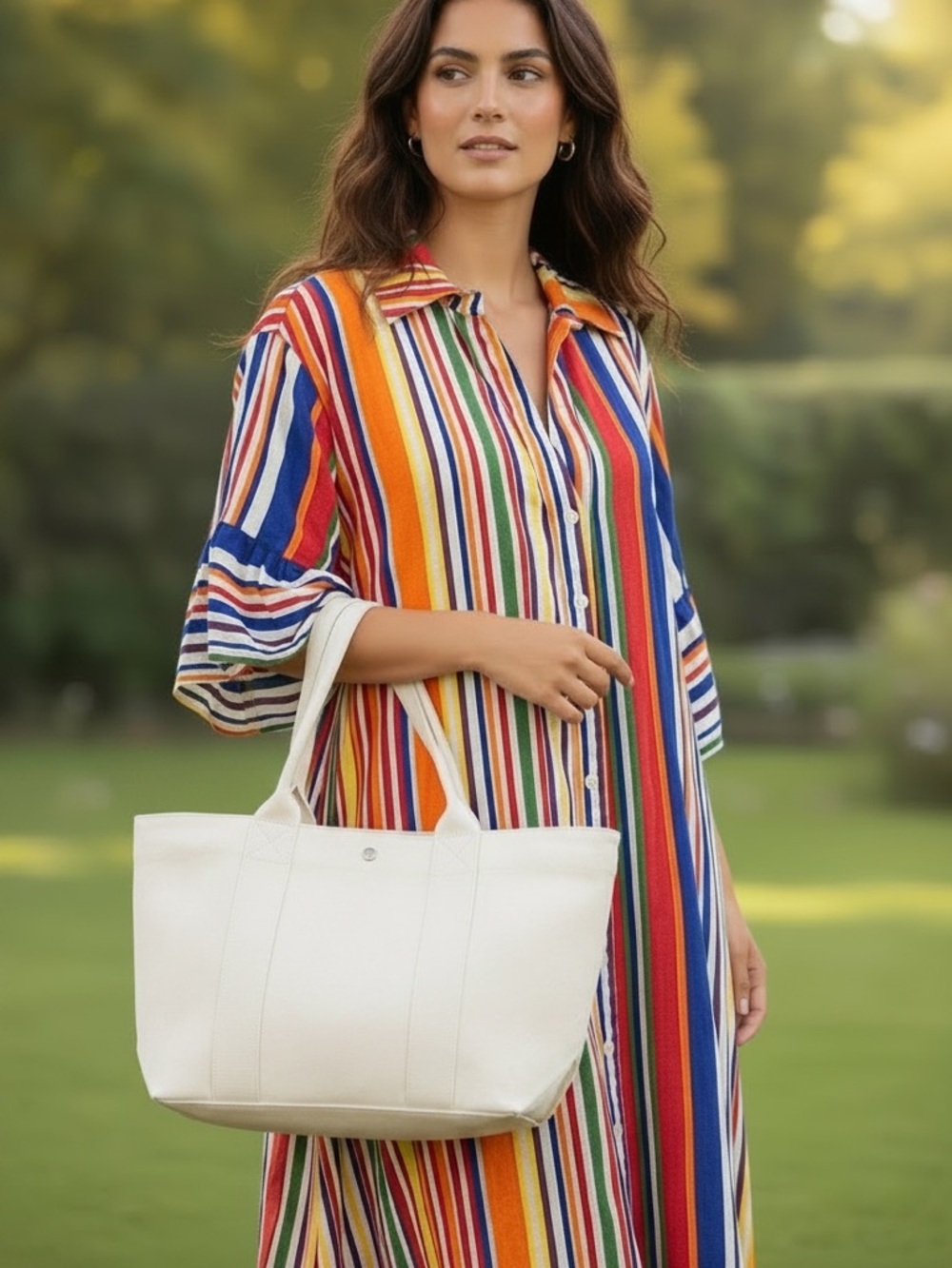 Ashley Stewart Multi Stripe hi-low Button Front Shirt Dress size 14/16
